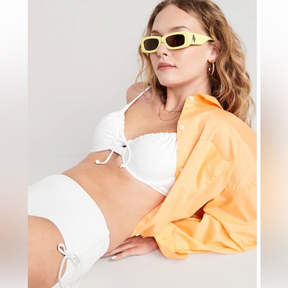 🆕 Old Navy Women’s High-Waisted Tie-Cinched Bikini Swim Bottoms White M 8-10 - Picture 7 of 13
